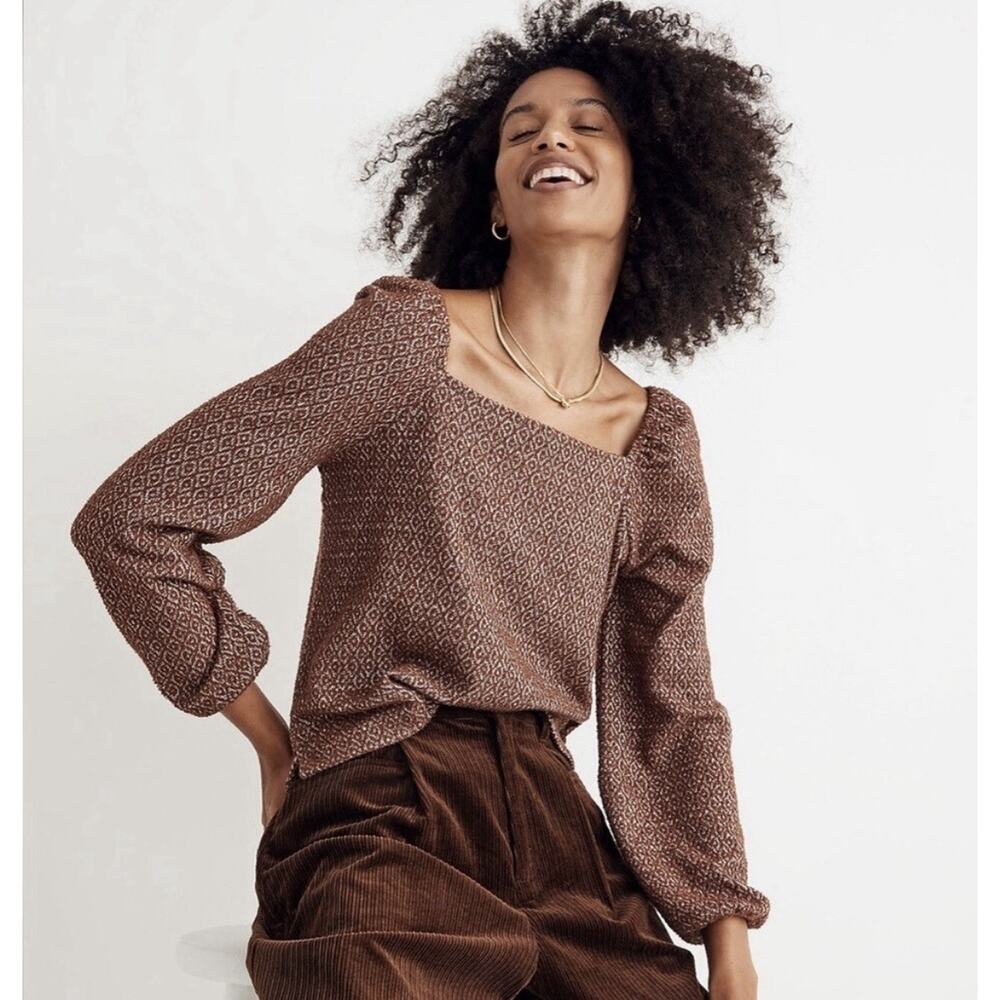 Madewell Jacquard Square Neck Puff Sleeve Crop Top Sz S Boho Prairie Cottagecore